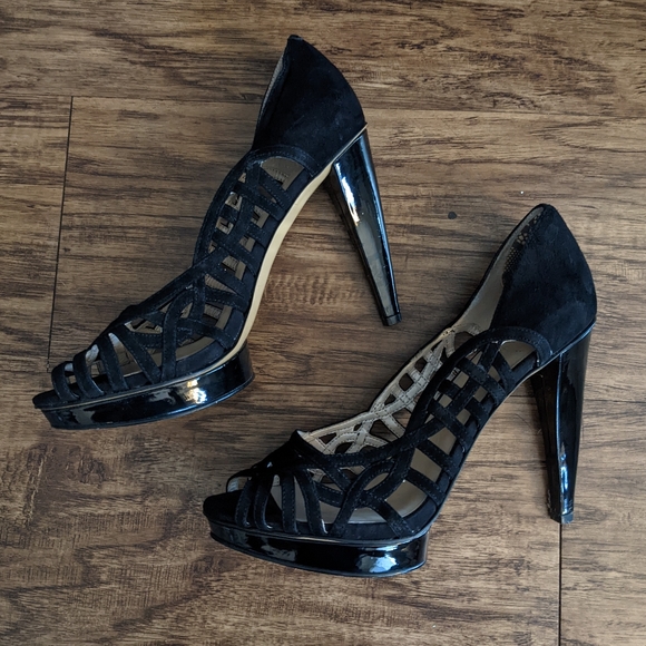 Nine West Black Velvet Suede High Heels - Picture 3 of 6